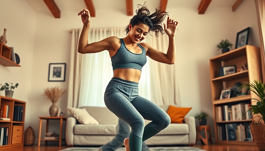 Energetic dance workout in living room, 10 minutes.