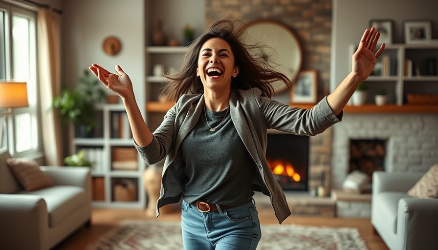Energetic woman enjoying a 10 minute dance workout before work.