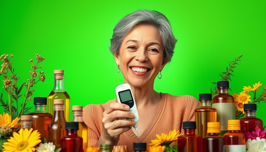 Dietary Change for Diabetes Management visual with oils and glucose meter.