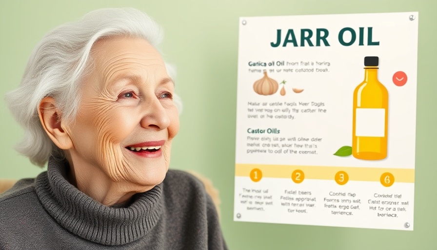 Garlic and Castor Oil Health Benefits poster with elderly woman.