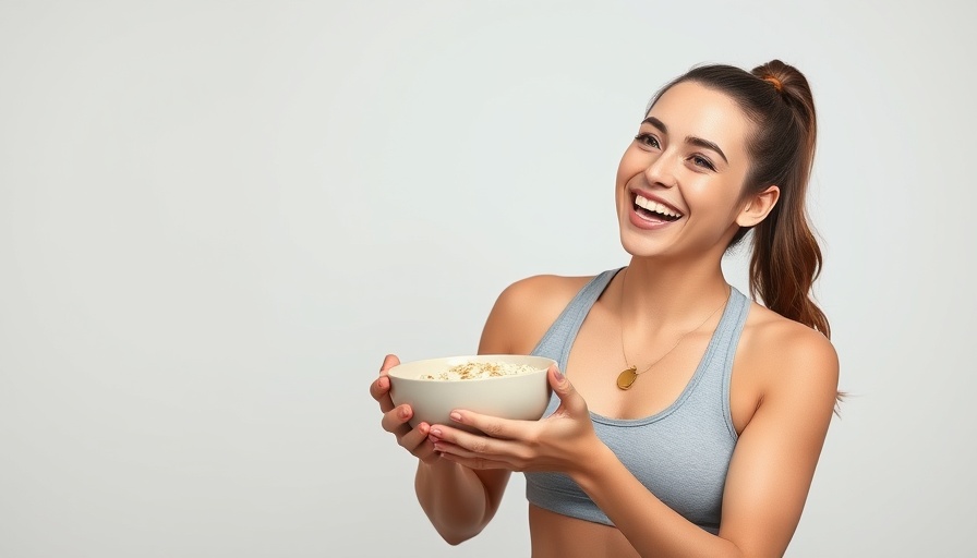Fit woman enjoying oats for weight loss, promoting healthy lifestyle.
