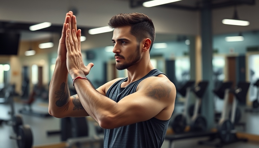 Individual doing leg day warm-up and cool-down stretches in gym.