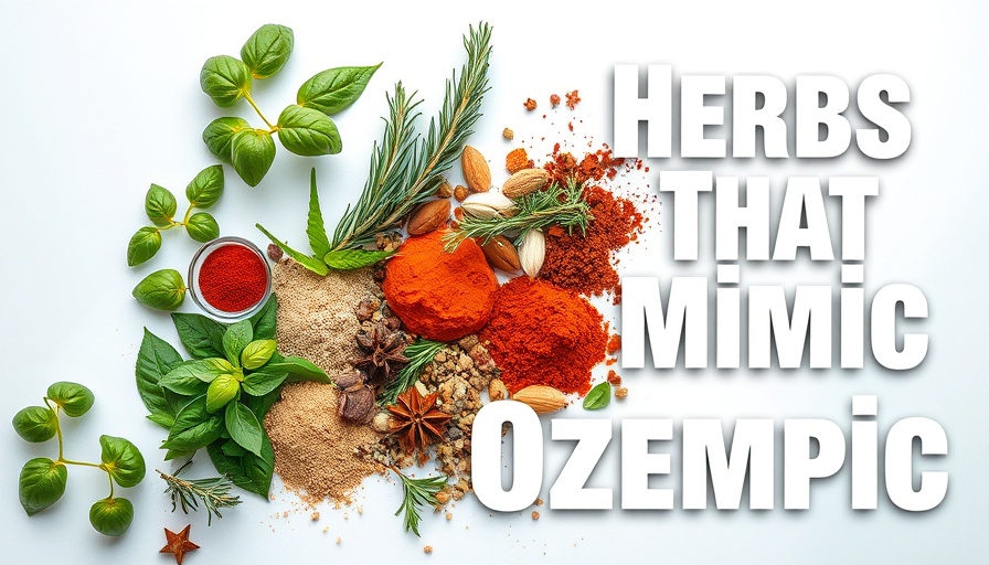 Colorful herbs and spices with text 'Herbs That Mimic Ozempic'.