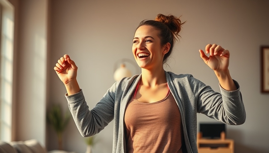 Energetic woman performing a dance workout before work.