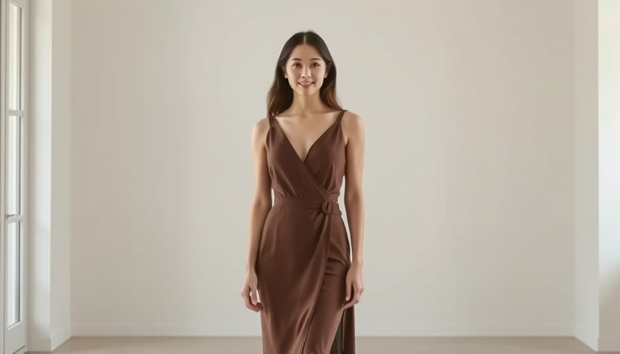 Confident woman in a brown dress highlighting daily habits to stay slim at 57.