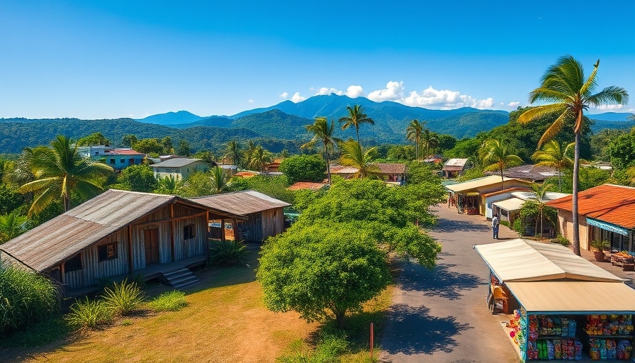 Living rural in Costa Rica with farm, town, and store views.