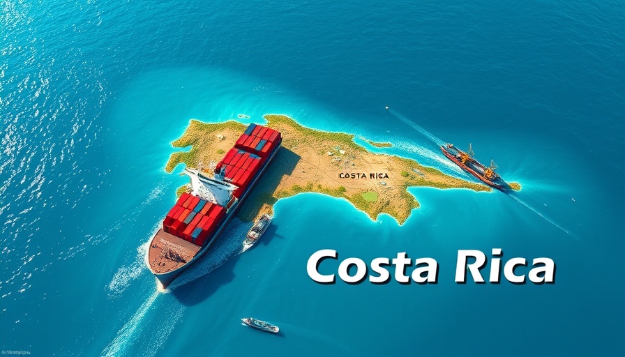 Illustration of Costa Rica tariffs: cargo ships near the coast.