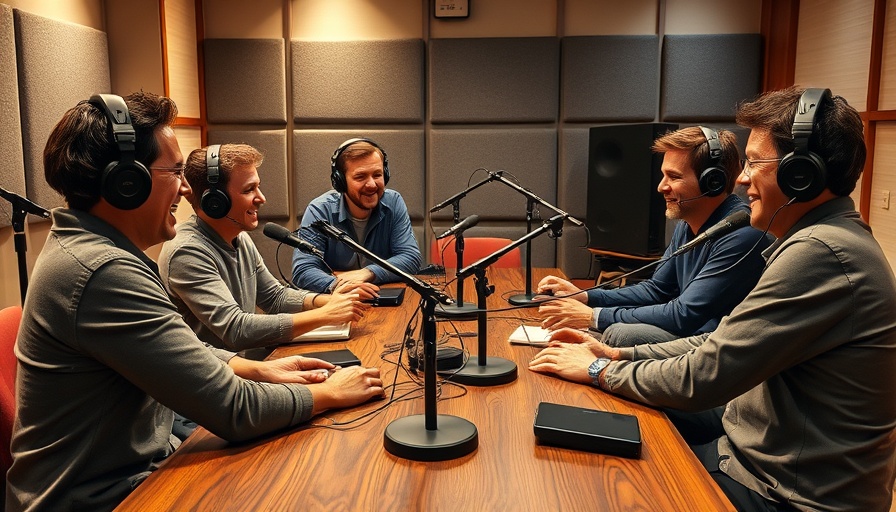 Licensed therapist working remotely, hosting a lively podcast discussion.