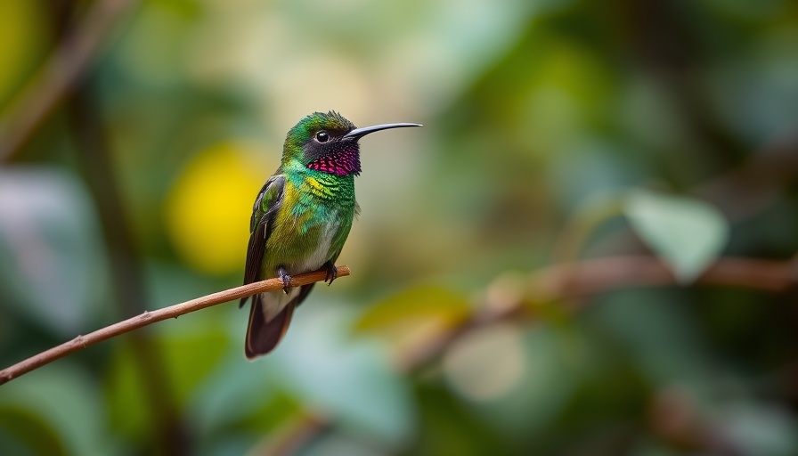 Vibrant rainforest scene with a green hummingbird in Costa Rica.