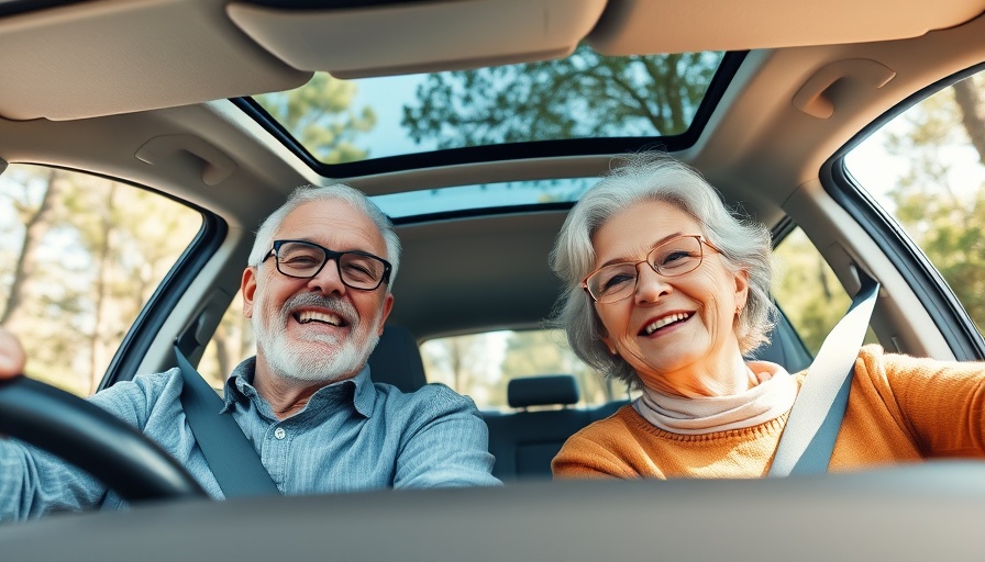 Older couple embracing adventure in retirement during a car drive
