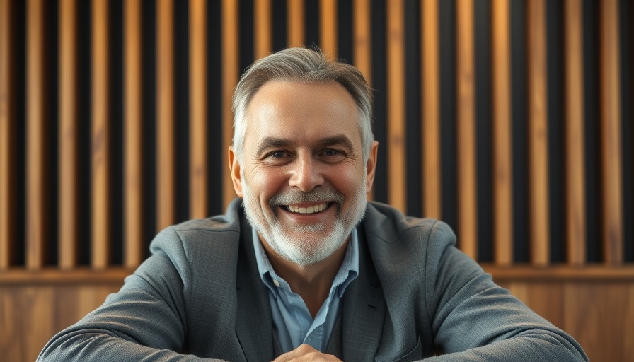 Professional setting with a smiling man at a wooden desk, Quattro Building Packages.