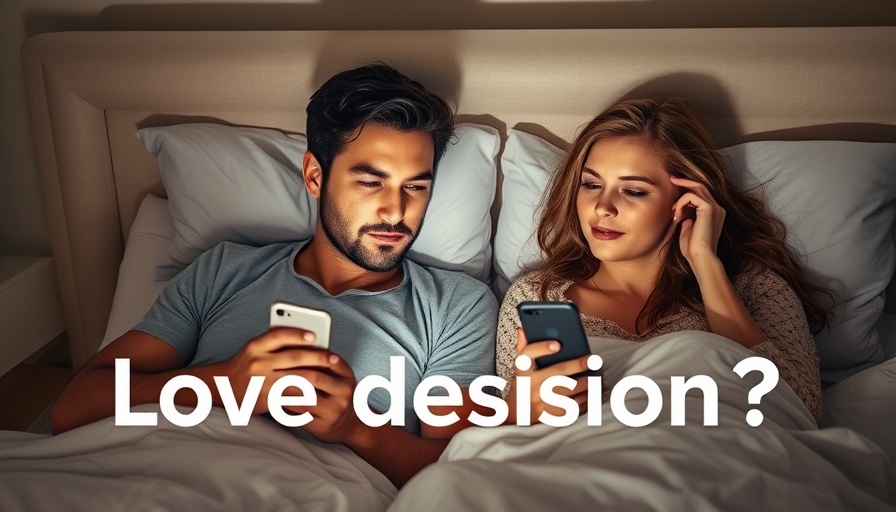 Couple in bed on phones discussing Finding Love in Costa Rica.