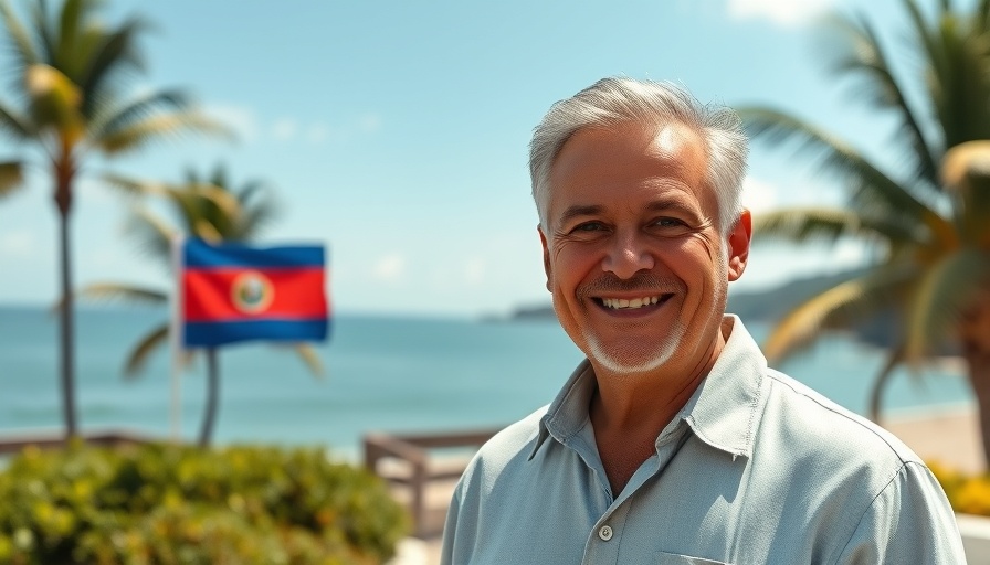 Bright illustration of dental implants in Costa Rica with tropical background