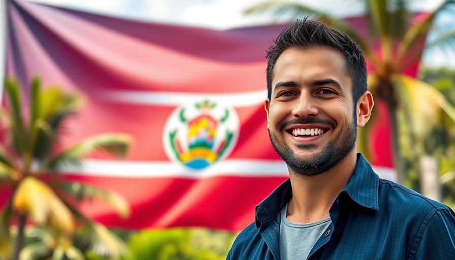 Dental Implants in Costa Rica: Smiling man with flag and implants