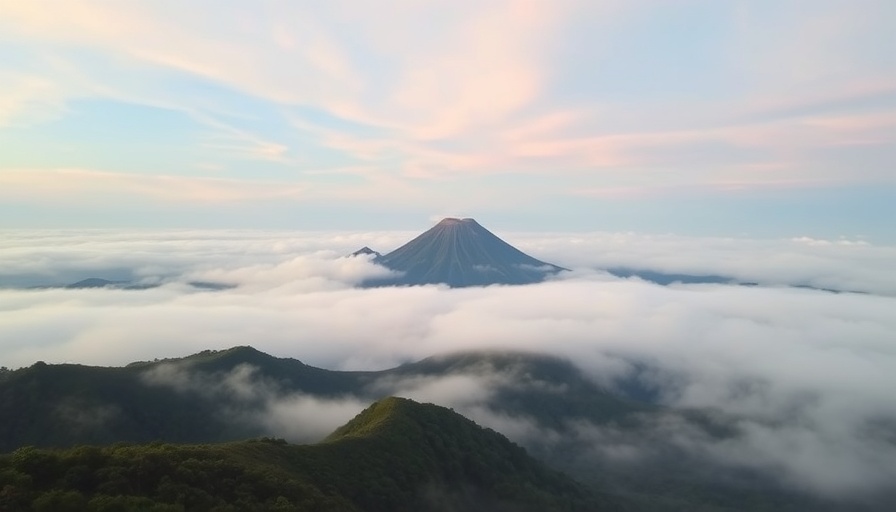 Costa Rica morning mist volcano views with tranquil atmosphere.