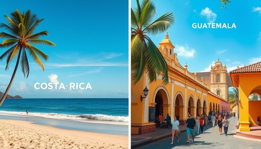 Comparing Costa Rica vs Guatemala with beach and colonial street.