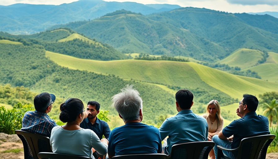 Discussion about buying a home in a gated community in Costa Rica, scenic backdrop.