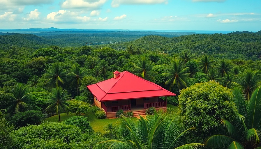 Aerial view of Guanacaste home for sale surrounded by lush greenery.