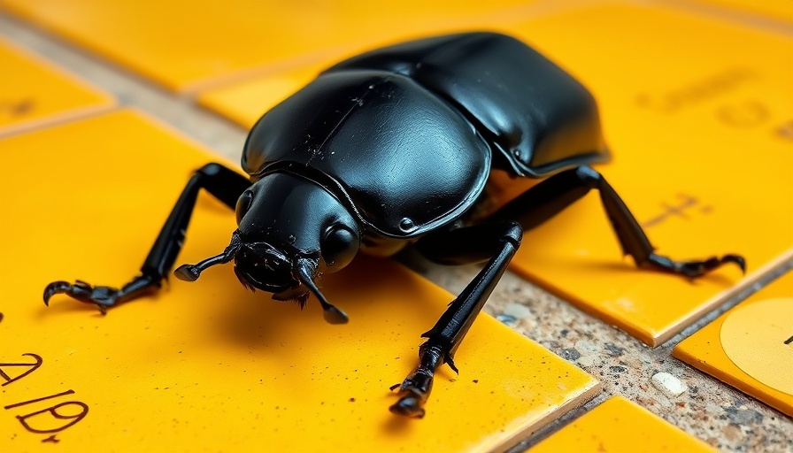 Giant beetle lying on tiled floor in Costa Rica encounter.