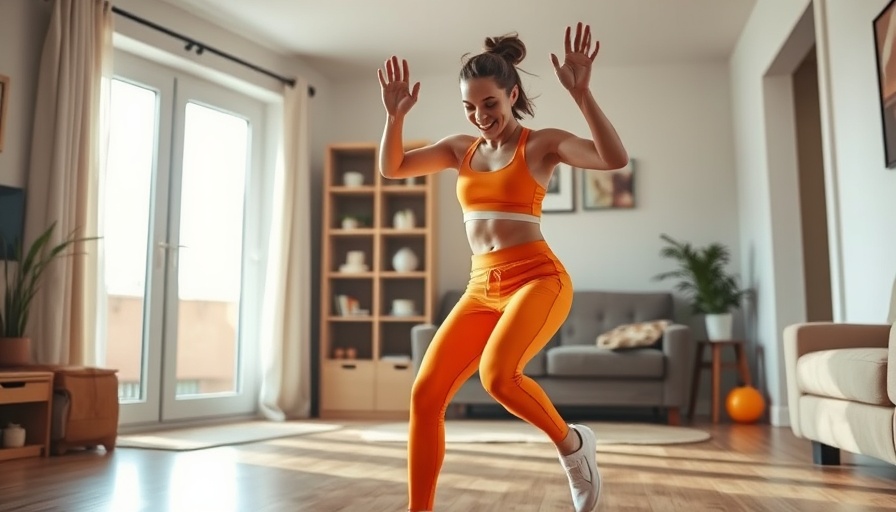 Energetic person performing a 10 minute dance workout indoors.