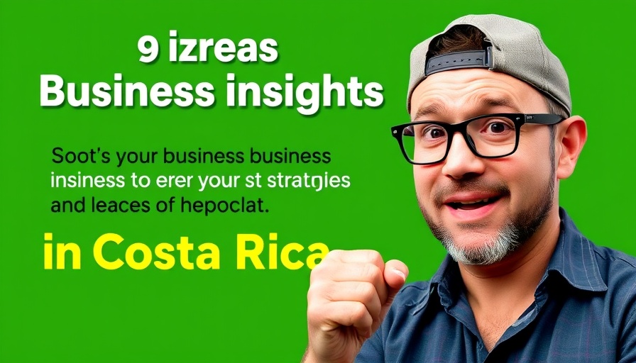 Vibrant business insights graphic with man in Costa Rica.