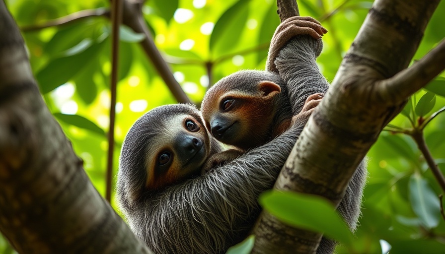 Sloth wildlife encounter in Costa Rica, mother and baby bonding.