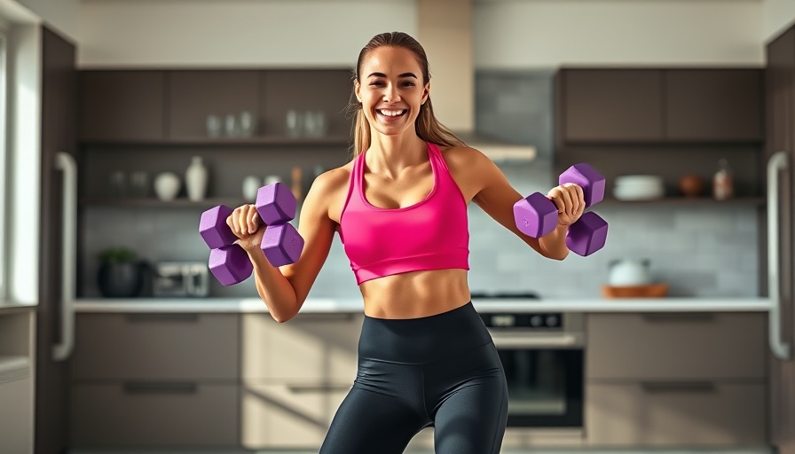 Join The Lady Change: Woman exercising with dumbbells in kitchen.