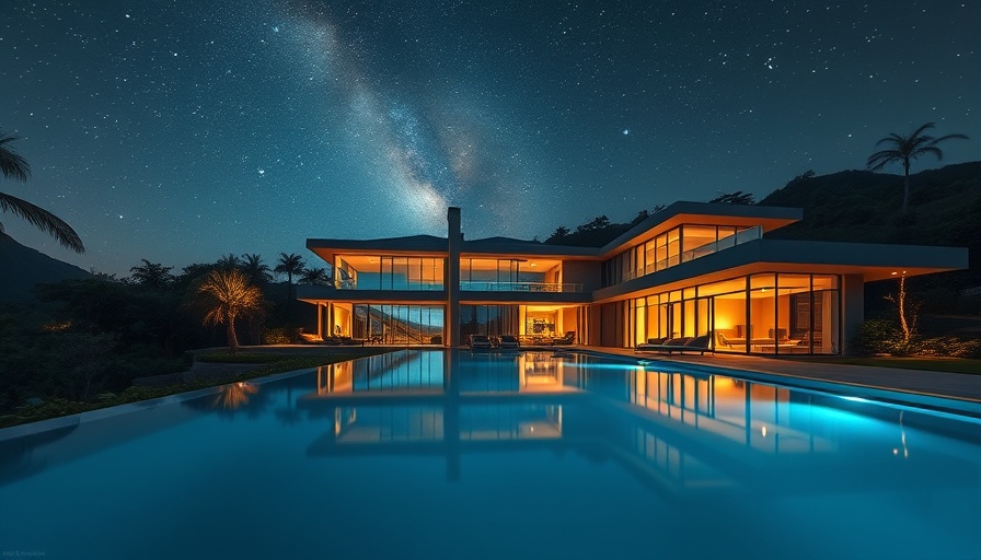 Costa Rica luxury homes with pool under starlit sky