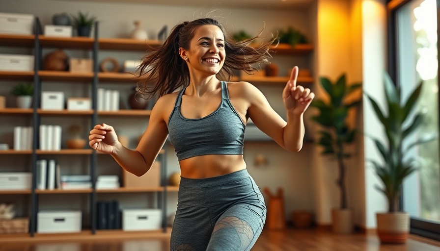 10-minute dance workout before work, energetic woman dancing at home.