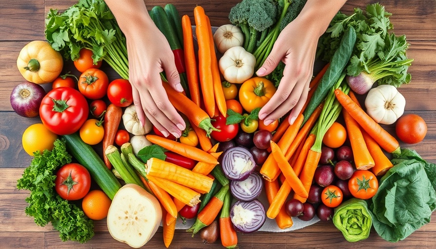 Top view of fresh anti-inflammatory foods on wooden table.