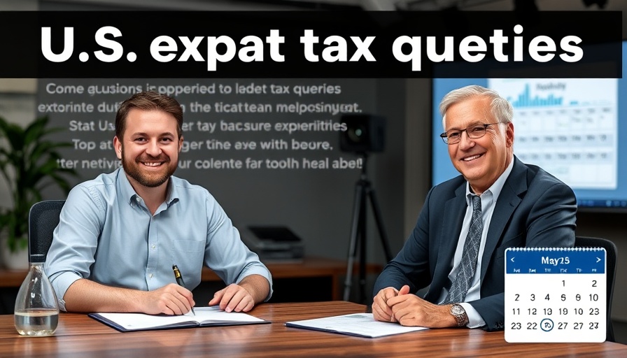 Expat tax advice for retirees: info graphic with two men.