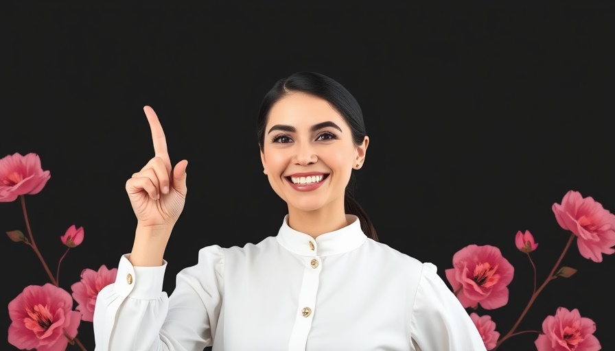 Graphic about drinking more water for skin health with a smiling woman pointing.