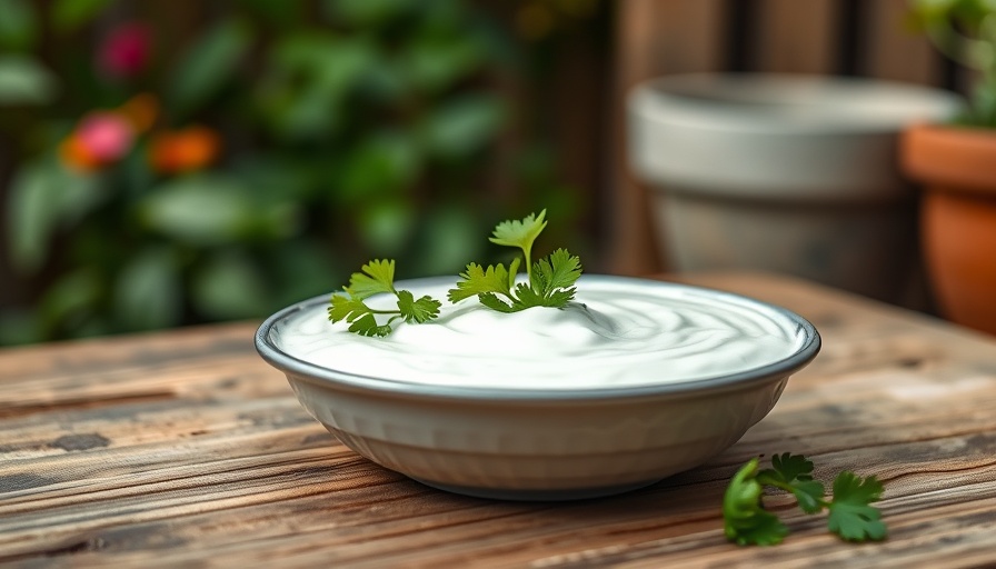 Bowl of Indian yogurt with cilantro garnish, emphasizing 'Glow Up with Indian Foods'.
