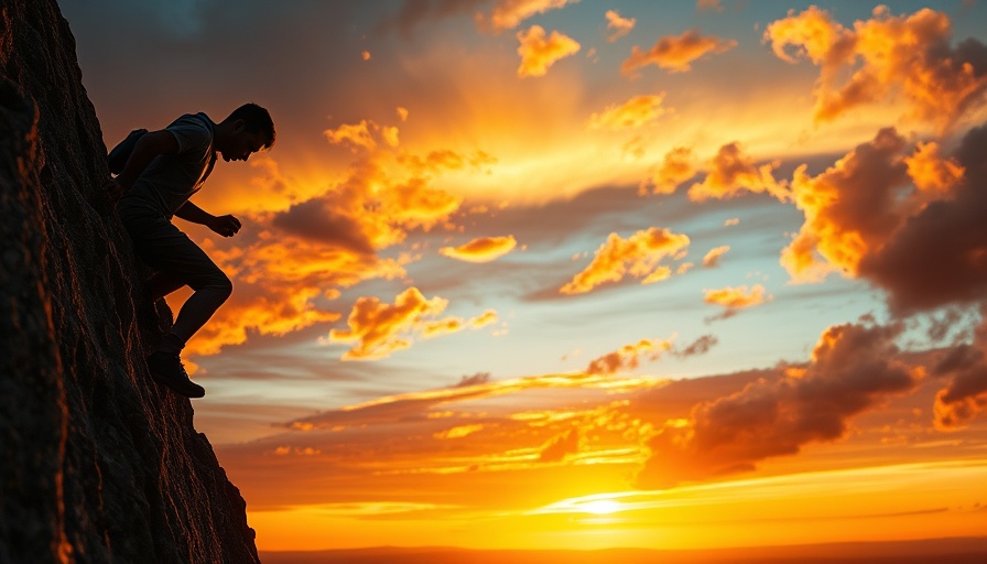 Mindfulness in difficult times: silhouette of a climber at sunset.