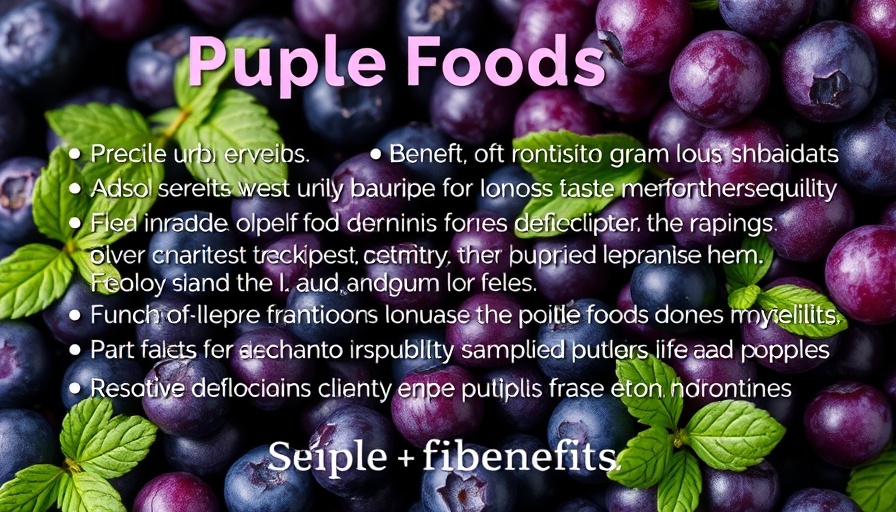 Benefits of eating purple foods listed on vibrant background.