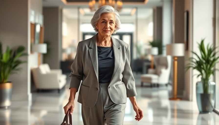 Fashion over 60: elegant woman in white with confident walk.