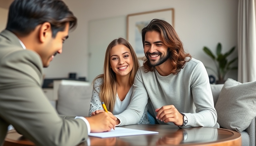 Couple discussing types of life insurance policies with an agent.