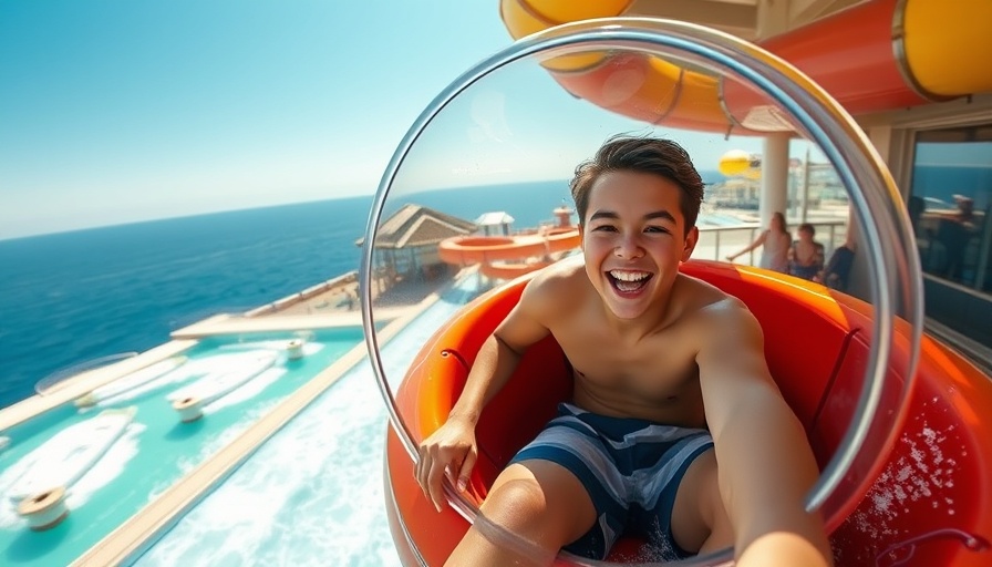 Young person ready for waterslide drop at summer fun event