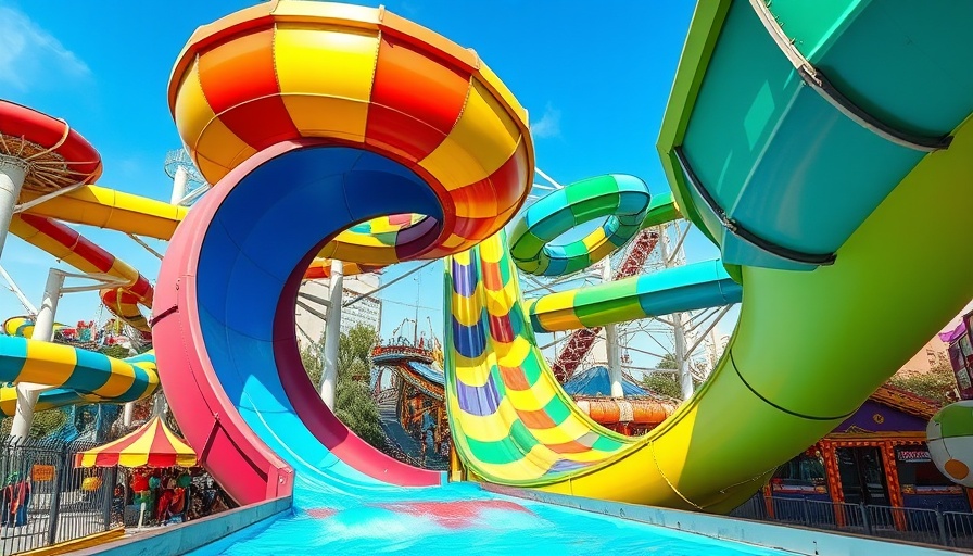 Thrilling colorful water slide in amusement park during summer in Qatar.
