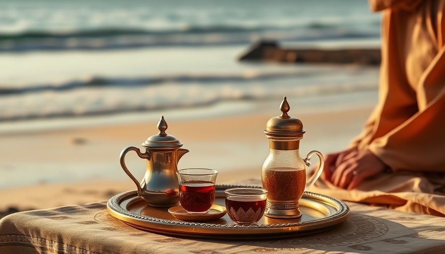 Traditional camping setup by the sea in Qatar featuring Arabic coffee.