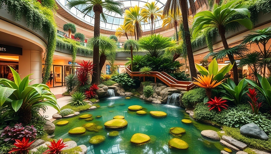 Lush indoor mini forest at mall, Cheesecake Factory Experience.