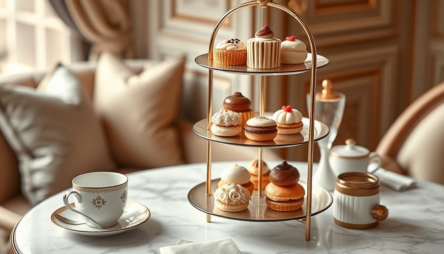 Luxurious afternoon tea pastries in Doha setup with elegant presentation.
