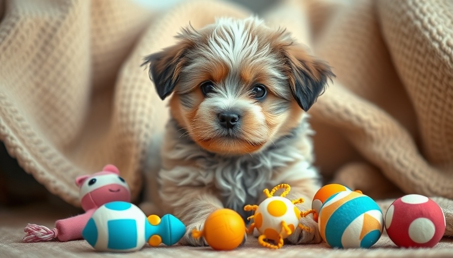 Fluffy puppy with toys, essential dog training tips for puppies.