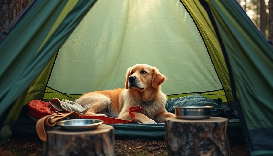 Golden dog in a tent during camping trip, showcasing Camping with Your Dog Tips.