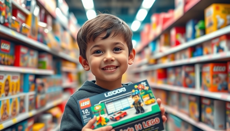 Young boy in toy store at City Center Doha Mall, holding LEGO.