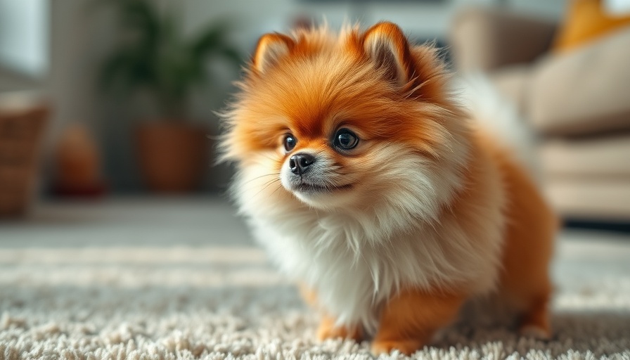 Pomeranian looking attentive indoors, fluffy fur, warm setting