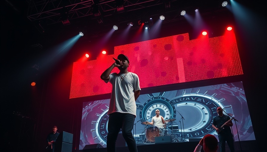 Gloc-9 live in Qatar performance on stage with LED screen.