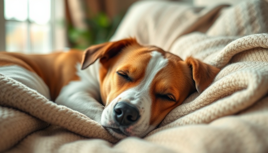 Old male dog resting on bed, managing incontinence comfortably.