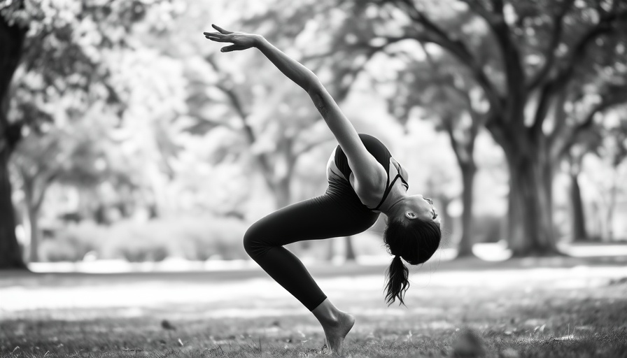 Flexible young woman in a yoga pose outdoors, highlighting hypermobility, grayscale image.