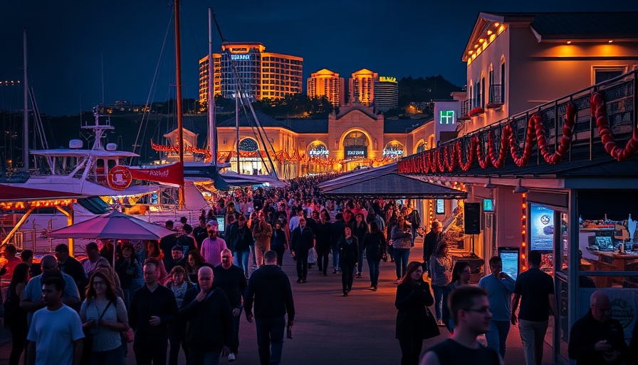 The Pearl Qatar Marina at night bustling with visitors.